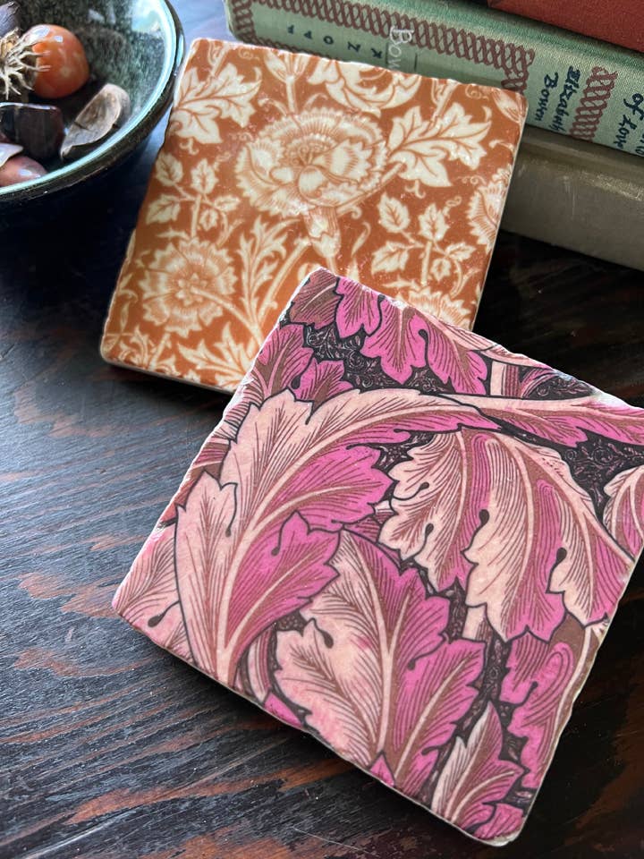 Autumn Bounty Stone Coasters | Set of 4 Fall Marble Tile Coasters