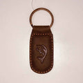 Dark brown fish leather embossed keychain, 1.35 x 2.55 inches
