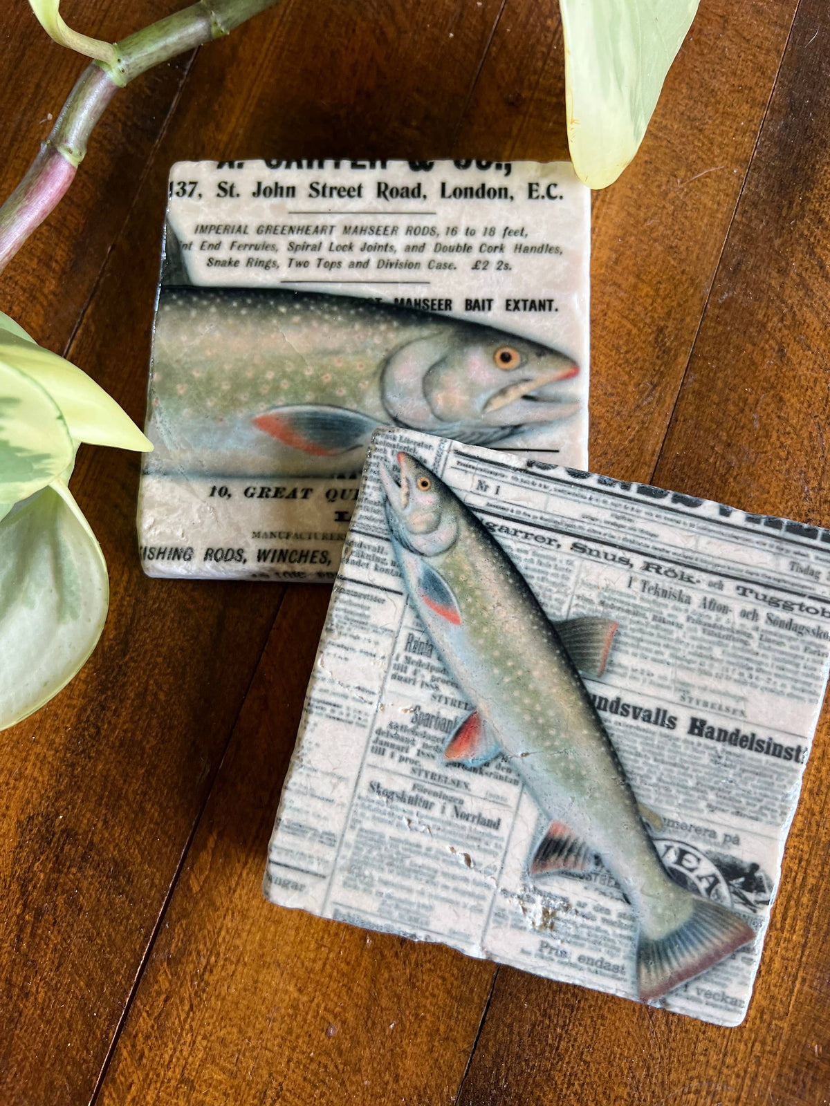 The Fisherman Stone Coasters | Set of 4 Fishing Gift Marble Tile Coasters