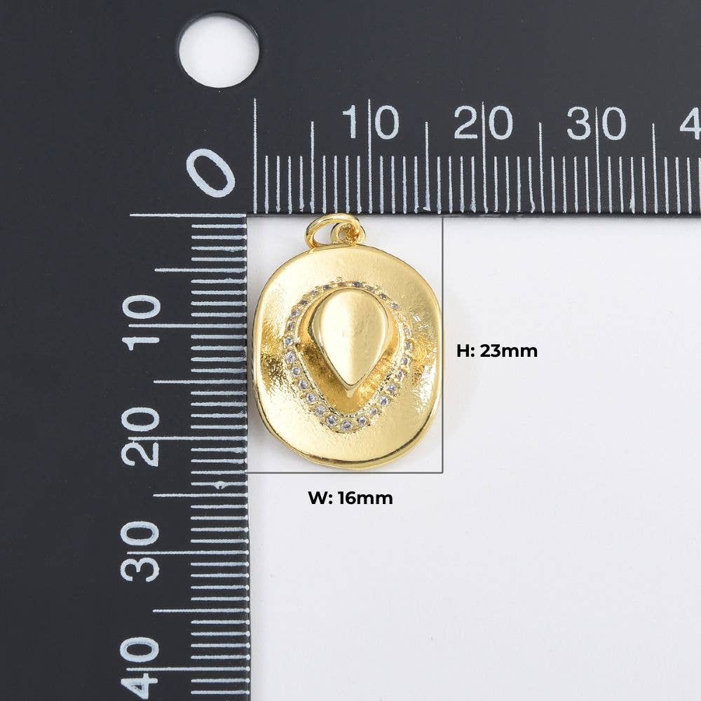 Gold Filled Cowboy Hat Charm Pendant CZ Micro Pave, CP2030