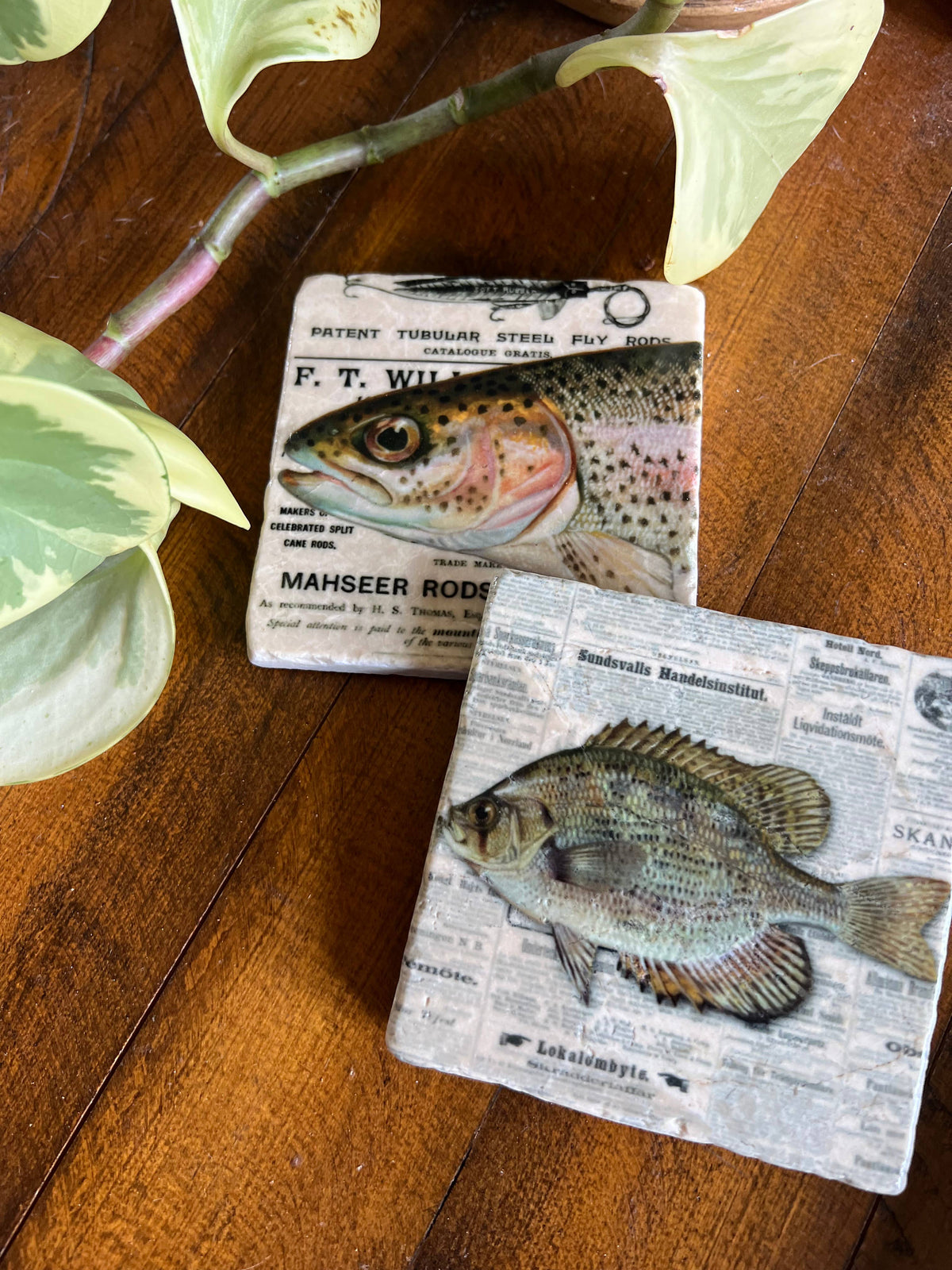 The Fisherman Stone Coasters | Set of 4 Fishing Gift Marble Tile Coasters