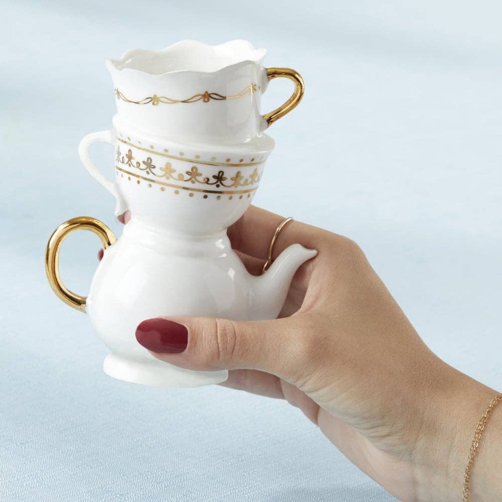Porcelain teacup vase in ivory with gold trim