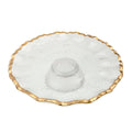 Clear glass cake stand with ripple gold trim