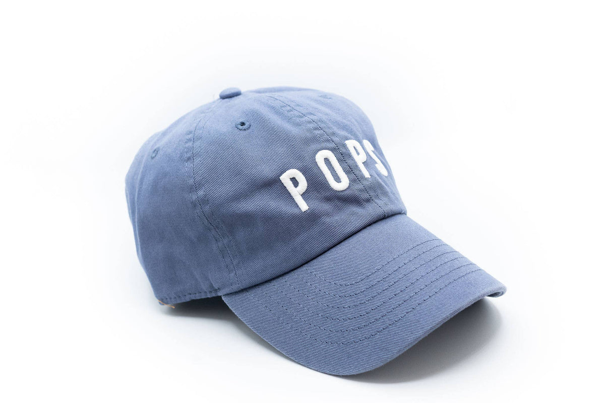 Blue cap with 'POPS' text on a white background