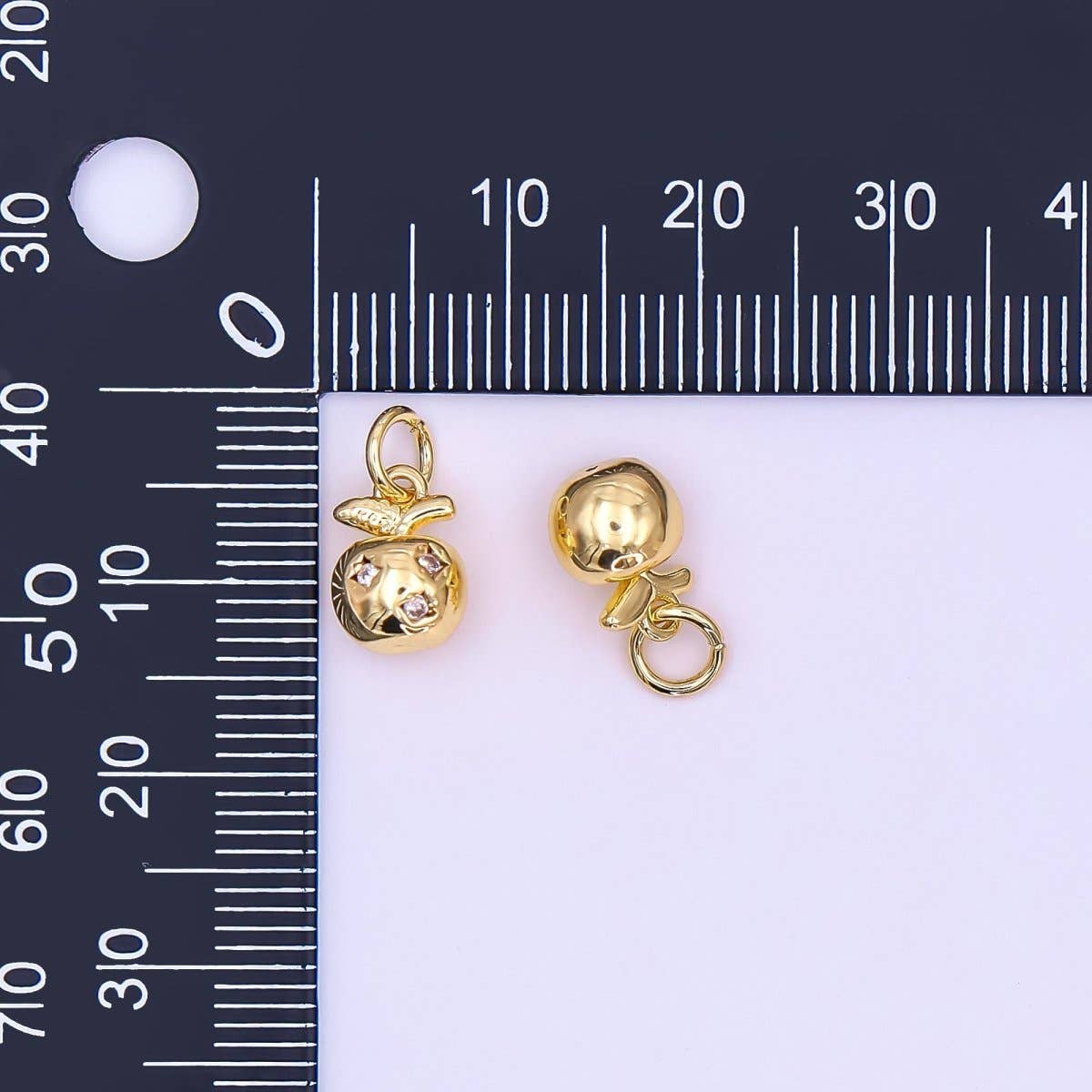 24K Gold Filled CZ Apple Fruit Multidimensional 3D Charm | N096