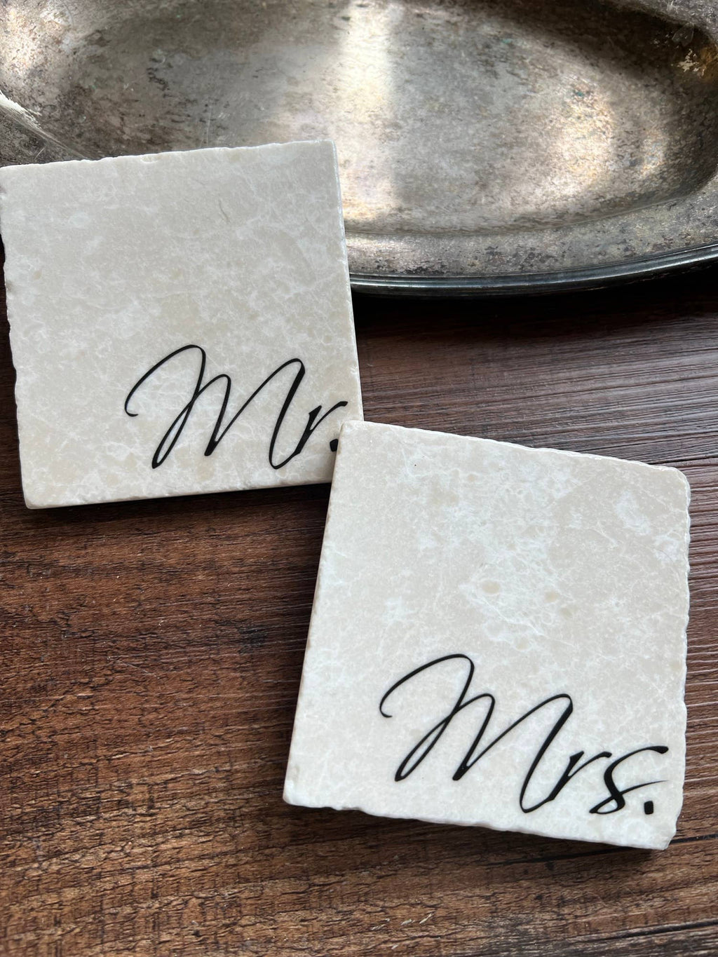 The Painted Lily - Mr & Mrs Stone Coasters | Wedding Gift Marble Tile Coasters