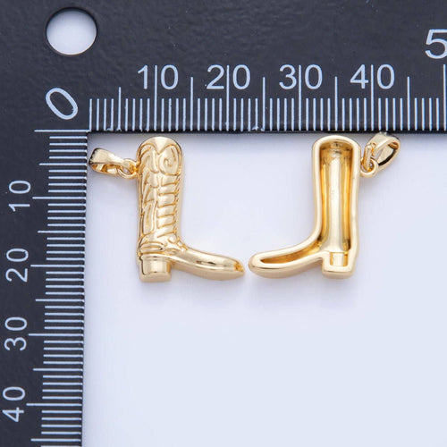 18K Gold Filled Geometric Lined Western Cowboy Boots Pendant | AH739