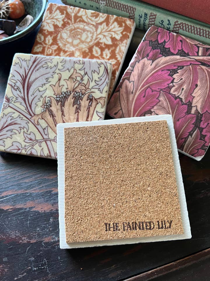 Autumn Bounty Stone Coasters | Set of 4 Fall Marble Tile Coasters