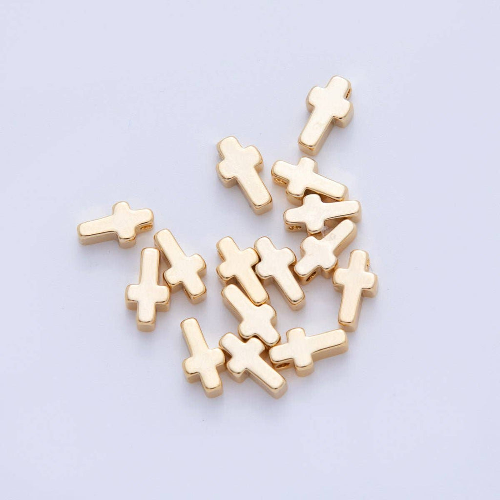 18K Gold Filled 8.5 Minimalist Religious Cross Bead Spacer Set (10 Pieces) | B749