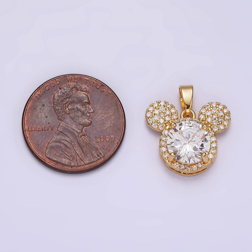 14K Gold Filled 17mm Clear Micro Paved CZ Mouse Character Animal Pendant | N1837