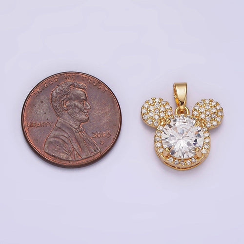 14K Gold Filled 17mm Clear Micro Paved CZ Mouse Character Animal Pendant | N1837