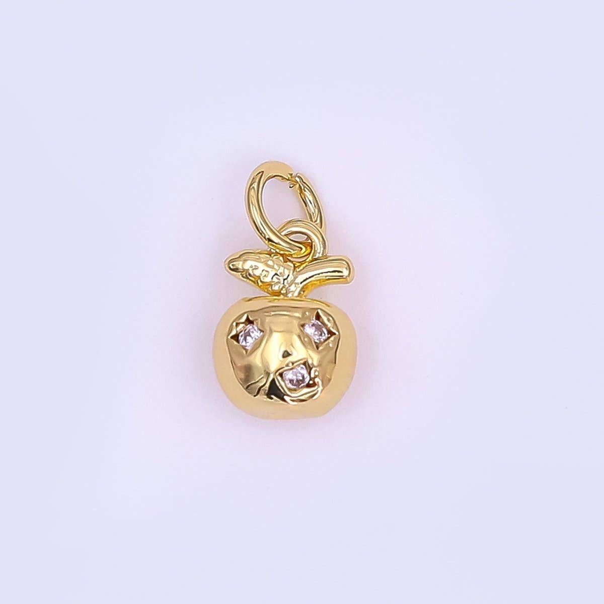 24K Gold Filled CZ Apple Fruit Multidimensional 3D Charm | N096
