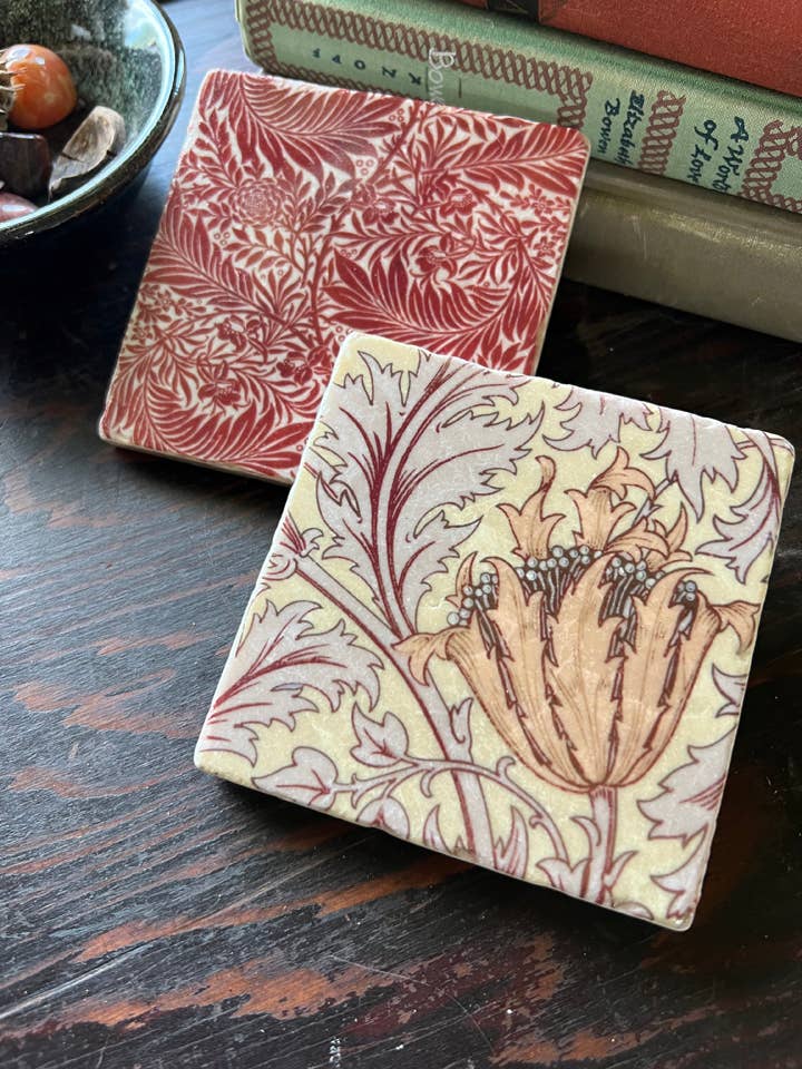 Autumn Bounty Stone Coasters | Set of 4 Fall Marble Tile Coasters