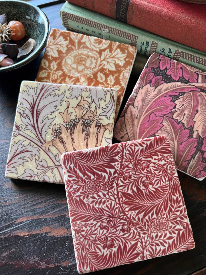 Autumn Bounty Stone Coasters | Set of 4 Fall Marble Tile Coasters