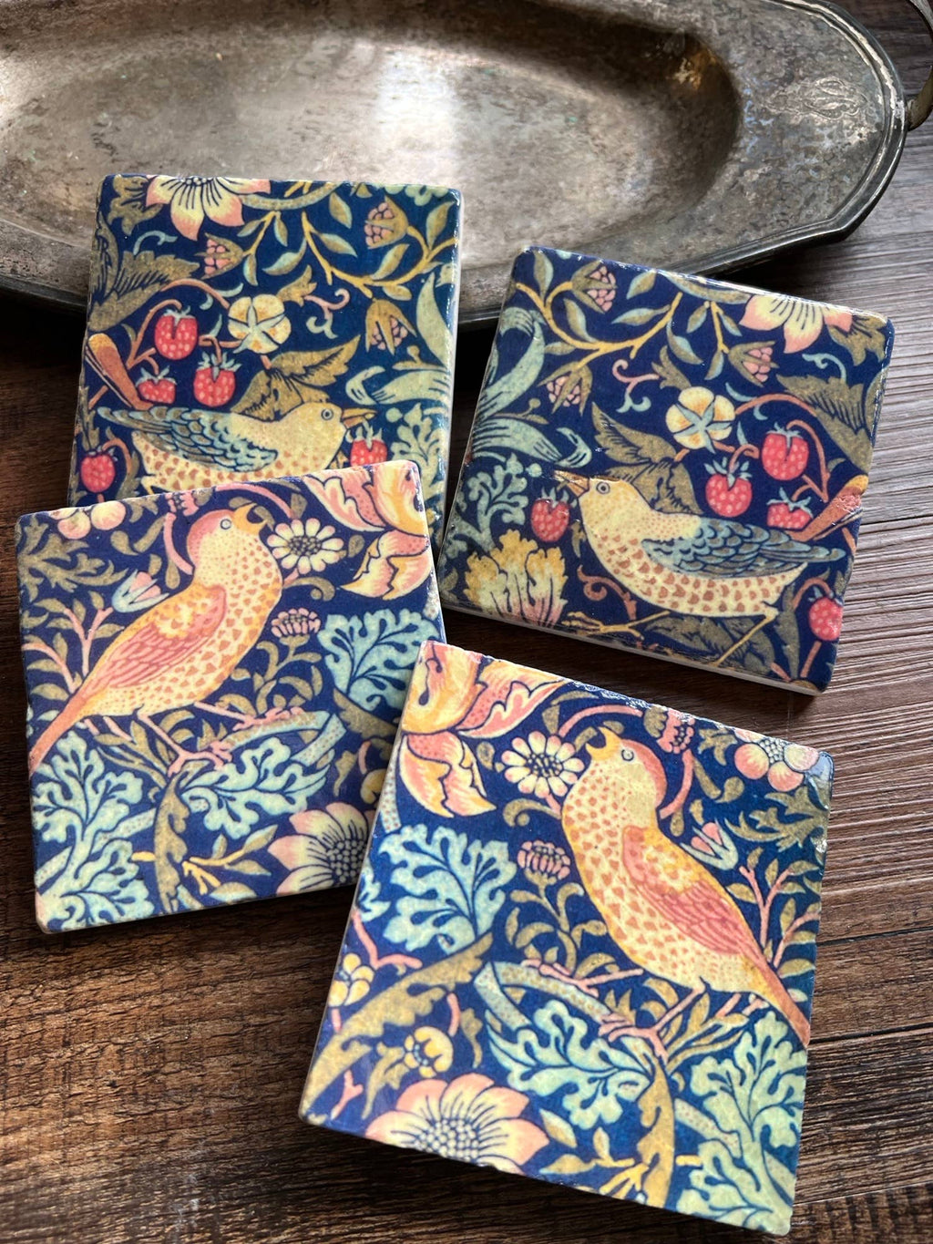 The Painted Lily - Hearth and Home Stone Coasters | Set of 4 William Morris Marble Coasters