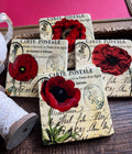 The Painted Lily - Red Poppies Stone Coasters | Set of 4 Marble Tile Coasters
