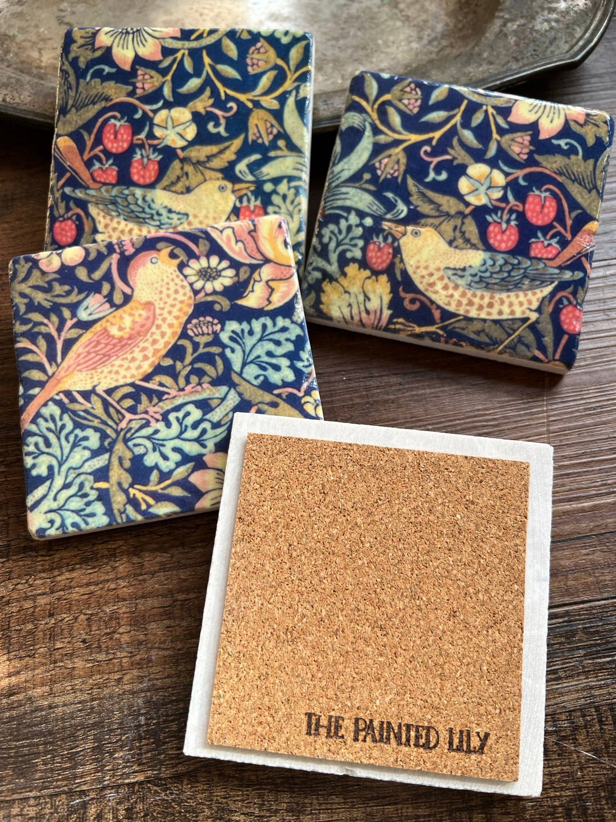 The Painted Lily - Hearth and Home Stone Coasters | Set of 4 William Morris Marble Coasters