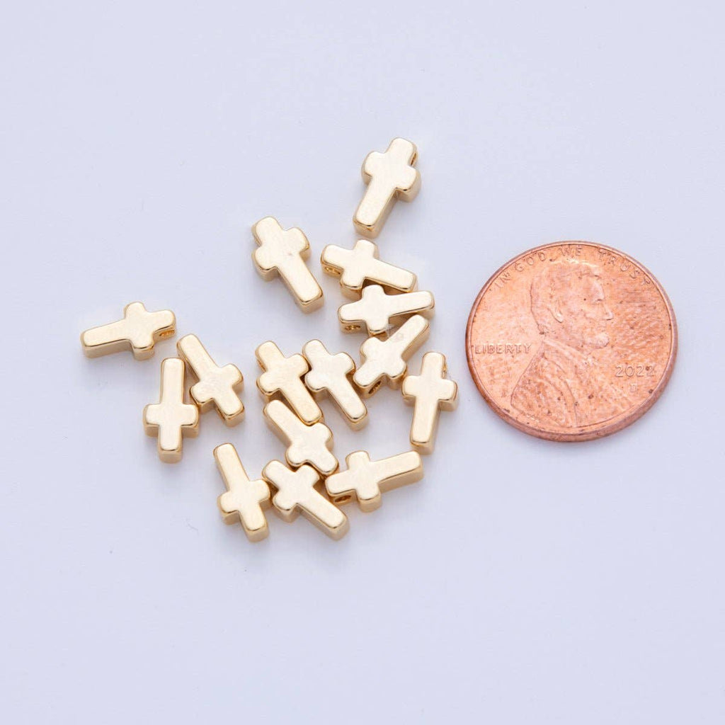 18K Gold Filled 8.5 Minimalist Religious Cross Bead Spacer Set (10 Pieces) | B749