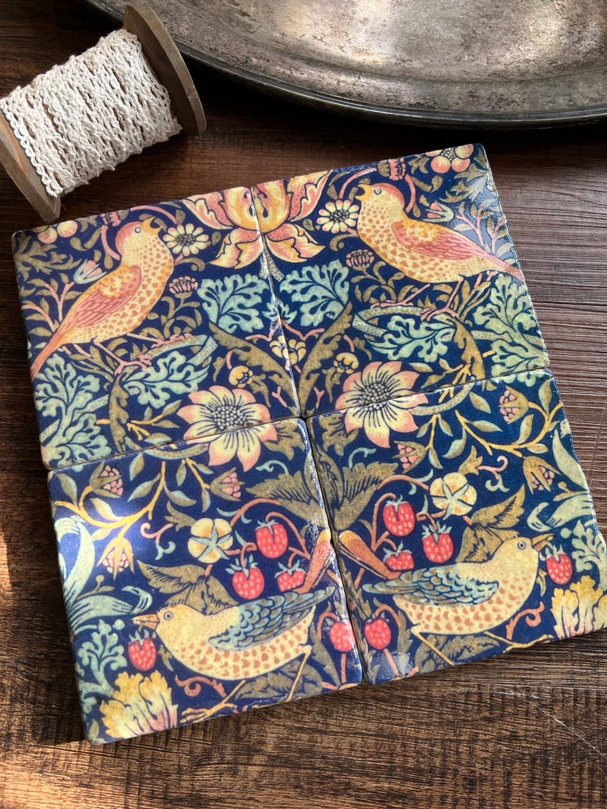 The Painted Lily - Hearth and Home Stone Coasters | Set of 4 William Morris Marble Coasters